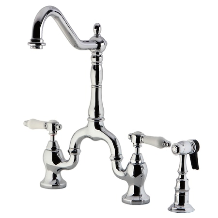 Kingston Brass KS7751BPLBS Bridge Kitchen Faucet with Brass Sprayer, Polished Chrome KS7751BPLBS